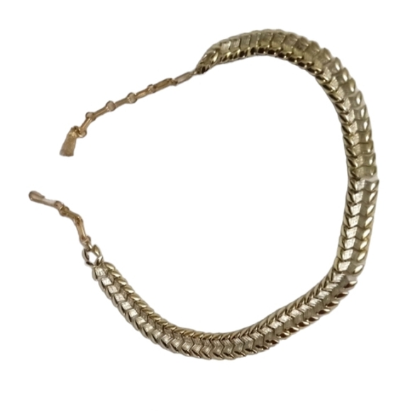 ∆• Coro Signed Dragon Spine Choker Collar Necklace -Gold & Silver - Picture 1 of 7